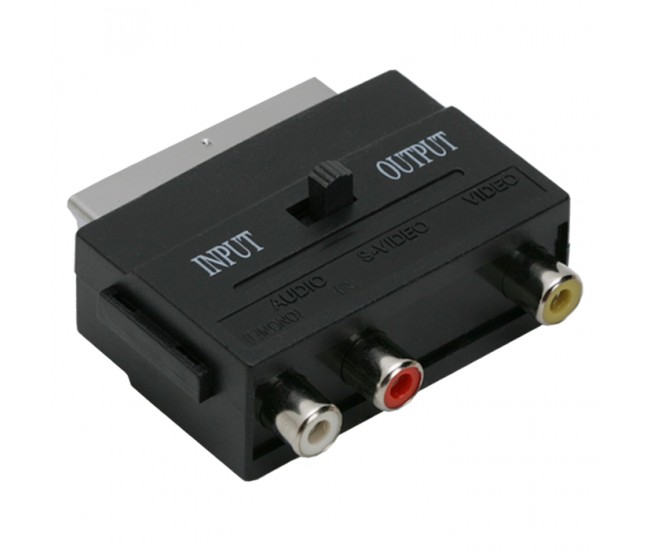 Adaptor EURO RCA soclu 3x RCA - fisa EUROSCART cu comutator IN-OUT 05161