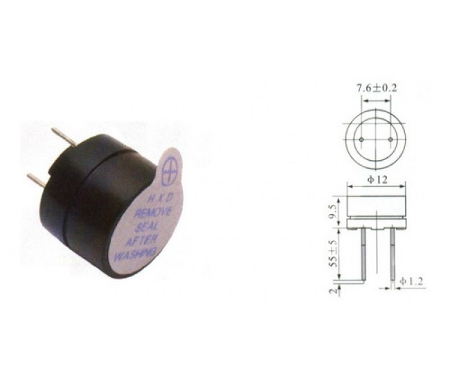 Buzzer 9V 12x9.5mm/7.6mm cablaj