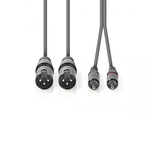 Cablu audio 2x XLR 3-Pini tata - 2x RCA tata 3m gri Nedis