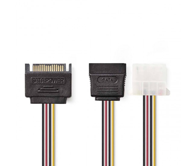 Cablu de alimentare intern SATA 15-pin tata - Molex mama + SATA 15-pin mama 0.15m Nedis