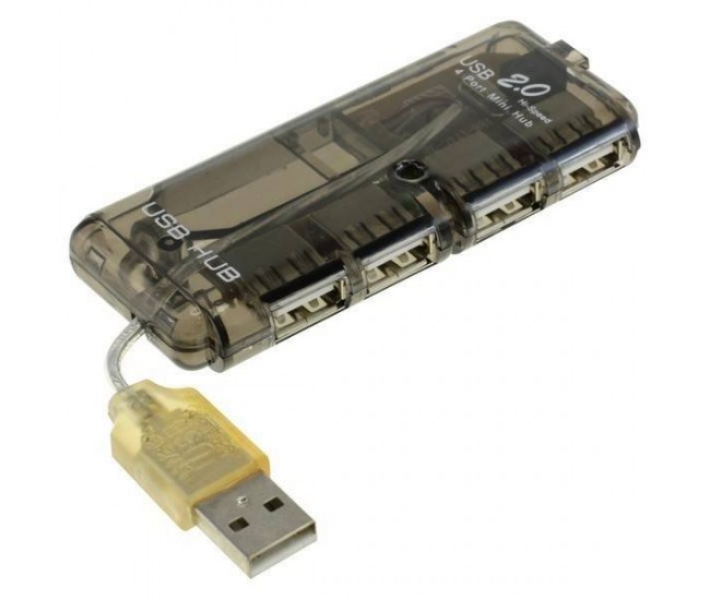 Hub USB 2.0 4 port negru posibilitate alimentare cu 5V