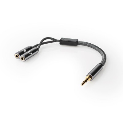 Adaptor audio pentru casti si microfon Jack 3.5 mm tata - 2x 3.5 mm mama Nedis gri metal