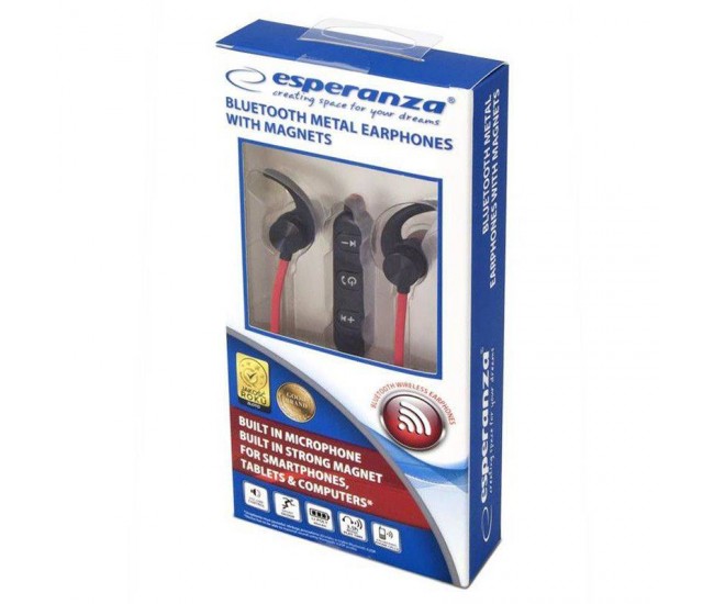 Casti Bluetooth cu magnet rosu ESPERANZA