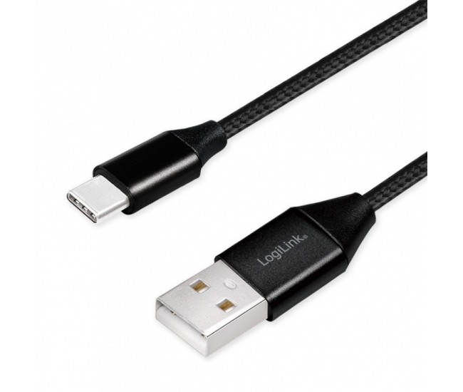 Cablu USB 2.0 A - USB type C 0.3m negru LOGILINK CU0139