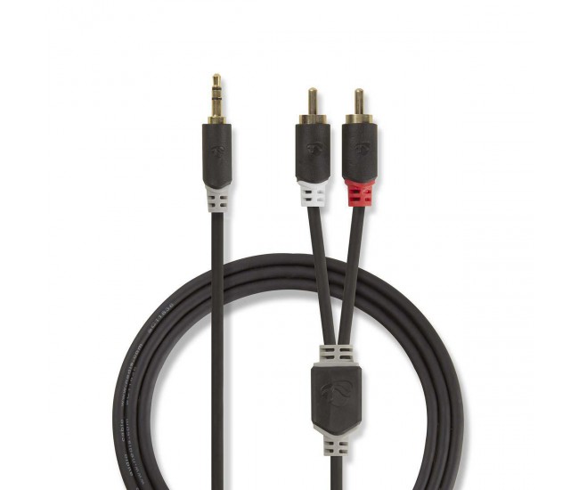 Cablu audio JACK stereo 3.5 mm tata - 2x RCA tata 5m antracit Nedis