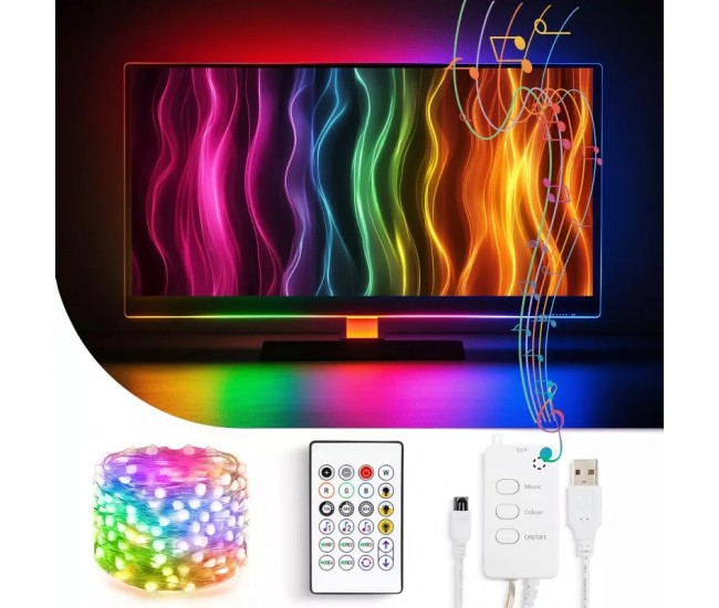 Sir 3m lumina Smart TV - USB 30 LED-uri RGB Bluetooth/telecomanda 58387