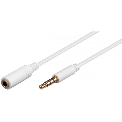 Cablu prelungitor 3m AUX casti 4-pin JACK 3.5 mm STEREO aurit mama-tata AWG28 cupru alb Goobay 62363