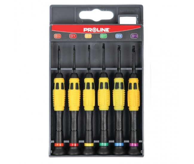 Set surubelnite precizie TORX T4 T5 T6 T7 T9 T10 din otel special calit aliaj nichel-crom-molibden cu maner Proline 10225