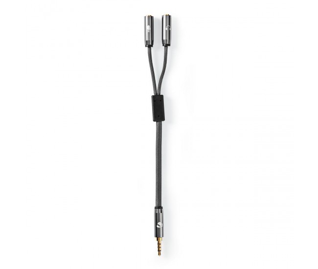 Adaptor audio pentru casti si microfon Jack 3.5 mm tata - 2x 3.5 mm mama Nedis gri metal