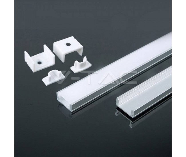 Profil aluminiu 2m alb pentru Banda LED 17.4mm x 7mm cu difuzor alb mat si accesorii prindere/capace V-TAC