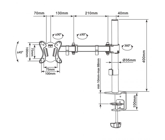 Suport monitor 13-27inch VESA 75x75 100x100 UCH0211 Cabletech