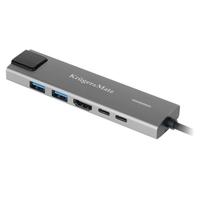 HUB 6in1 USB TYPE C - HDMI v1.4 3840x2160px 30Hz + 2x USB3.0/2.0 + 2x USB TYPE C + RJ45 Kruger&Matz