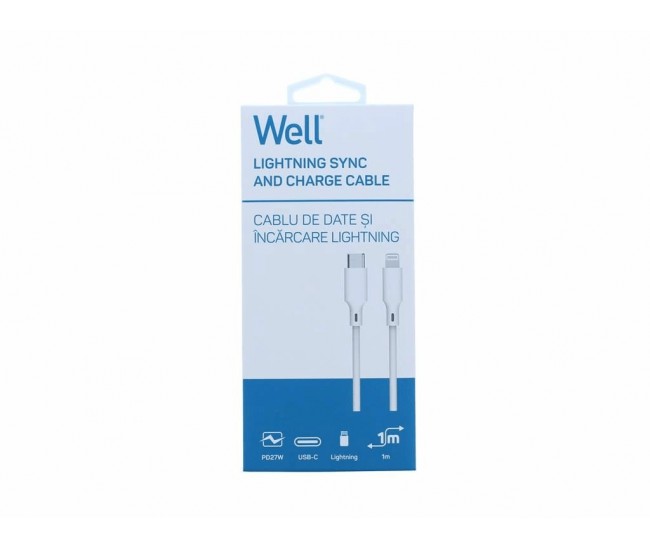 Cablu USB TYPE C - Lightning PD 27W 1m alb Well CABLE-USBC/LIGHT-1WE06-WL