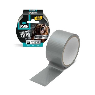 Banda adeziva intarita cu material BISON Grizzly Super Strong gri 10m