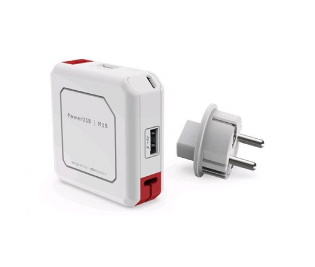 Hub mini USB 2.0 cu 4 porturi alb/rosu Allocacoc PowerUSB HUB