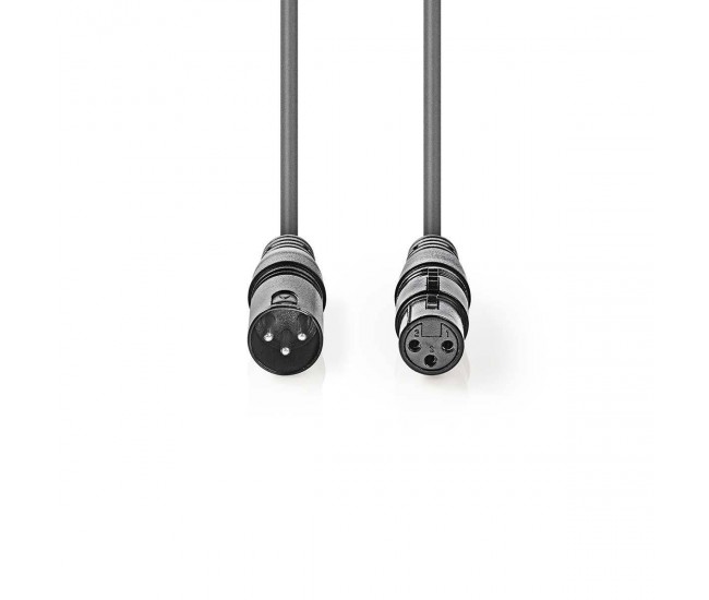 Cablu audio Stereo XLR 3 pini tata - XLR 3 pini mama 3m Gri Nedis