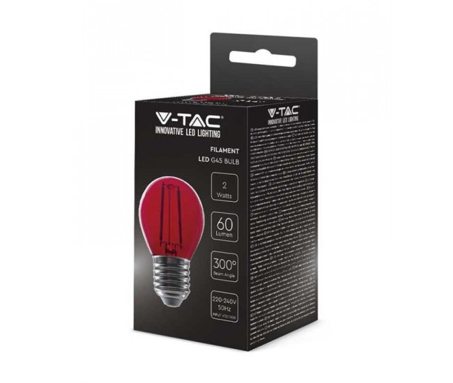 Bec LED G45 E27 2W cu filament lumina rosie V-tac SKU-217413