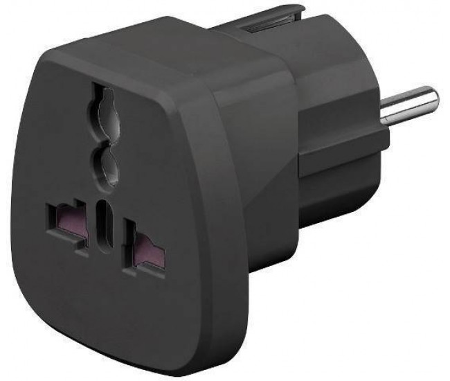 Adaptor univeral la CEE 7/7 Schuko negru 250V AC 16A Goobay