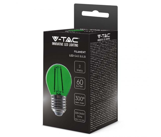 Bec LED G45 E27 2W cu filament lumina verde V-tac SKU-217411