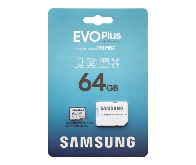 MicroSDHC UHS-1 CARD +adaptor SD 64GB 130MB/s EVO PLUS SAMSUNG MB-MC64KA/EU