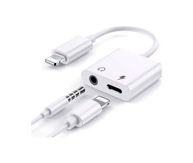 Cablu adaptor conector iPhone - iPhone Lightning + Jack 3.5 mm 0.2m 2A alb XO-NB172B