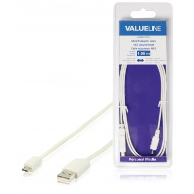 Cablu USB 2.0 USB A tata - micro USB B tata plat 1m alb Valueline