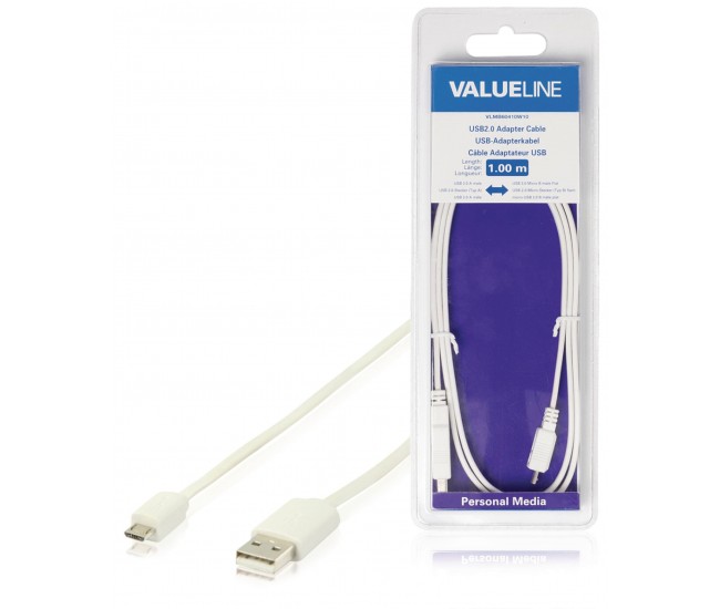 Cablu USB 2.0 USB A tata - micro USB B tata plat 1m alb Valueline