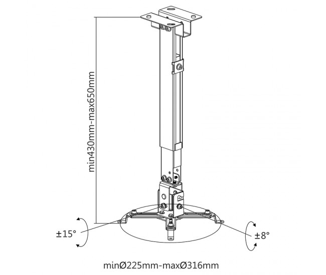 Suport proiector perete/tavan argintiu UCH0101-1 Cabletech