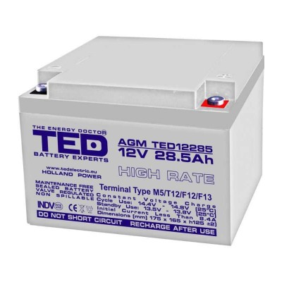 Acumulator AGM VRLA plumb acid 12V 28.5A High Rate 165x175xh126mm M5 TED Battery Expert Holland TED003447 5949258003447