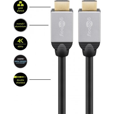 Cablu HDMI v2.0 Ethernet 3m Ultra HD 4K 60Hz 2160p Goobay Plus