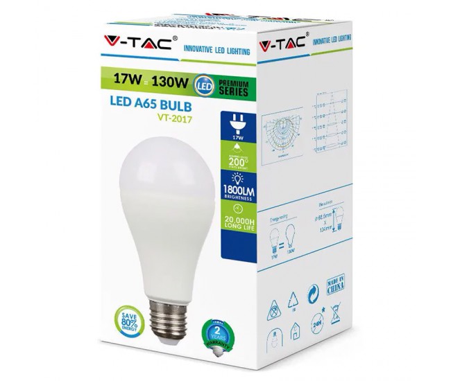 Bec LED A65 E27 17W 2700K alb cald 1521Lm V-TAC