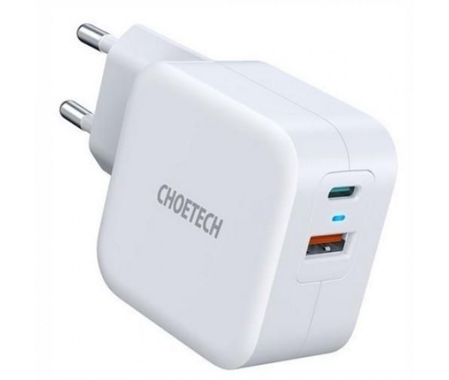 Incarcator retea 1x USB TYPE C PD 38W QC 3.0 1x USB-A alb Choetech PD5002