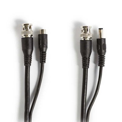 Cablu coaxial de securitate BNC + DC 2.1x5.5mm CCTV RG59 10m conectori preasamblati Nedis CCTVCA10BK100