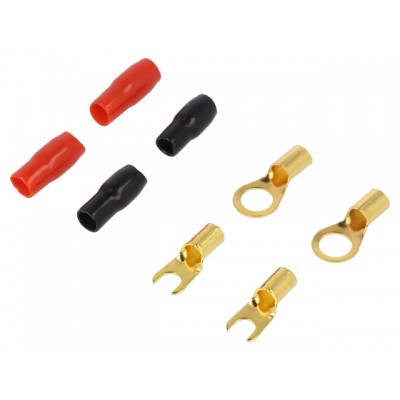 Set 4 papuci terminal 10GA 4mm izolati rosu si negru tip furca si inel pentru sertizare 4CarMedia TERMINAL-SET-10GA