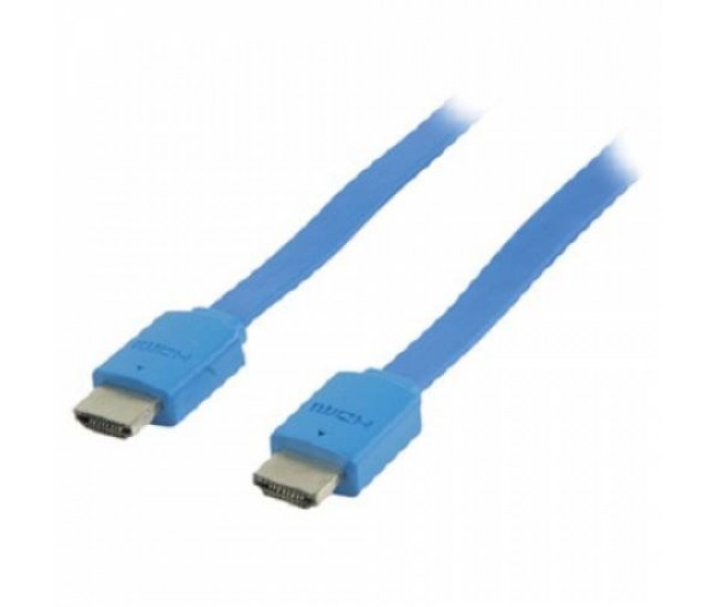 Cablu HDMI tata - HDMI tata High Speed cu Ethernet plat 2m albastru VALUELINE