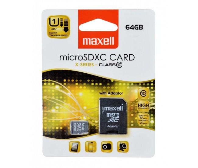 Card Maxell microSDXC 64GB clasa 10 + adaptor SD 83-P120010223-1