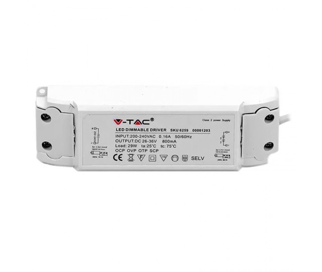 Driver pentru panou LED 29W 25-36VDC 800mA A++ IP20 V-TAC