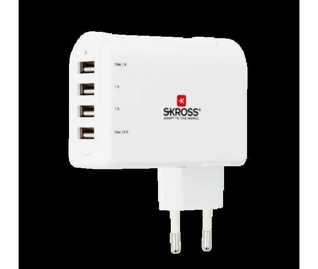 Stecher Skross EU cu 4 porturi USB alb 3x 1A 1x 2.4A