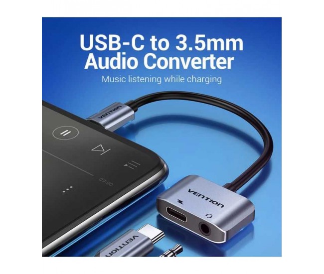 Cablu adaptor convertor USB C la Jack 3.5 mm mama casca/microfon +USB C mama incarcare 10cm OMTP/CTIA standards BGSHA VENTION