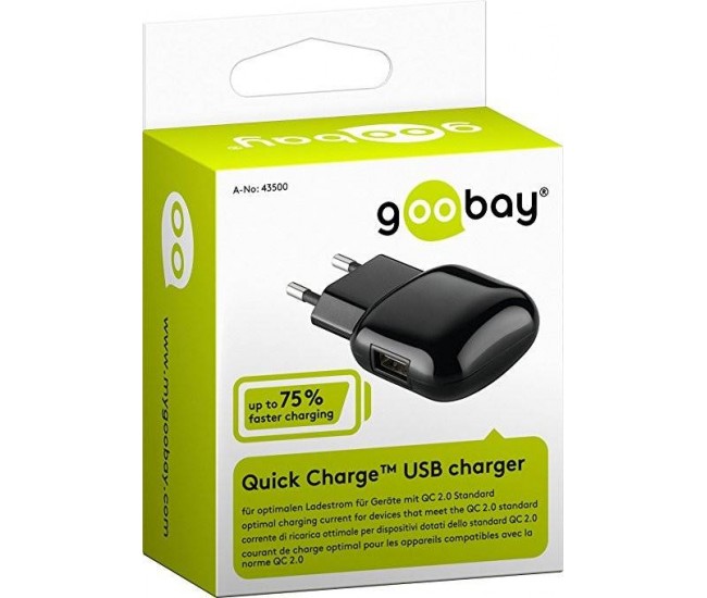 Alimentator 230V Quick Charge 1x USB 2A negru Goobay