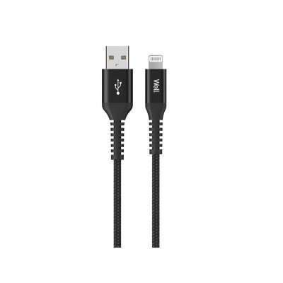 Cablu USB2.0 A tata - Lightning tata 1m 2.4A negru PVC+Nylon Well