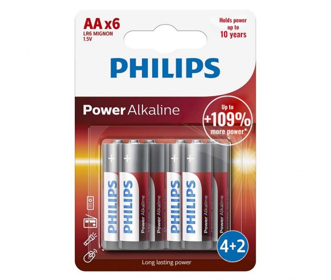 Baterii POWER alkaline AA LR6 blister 6buc PHILIPS