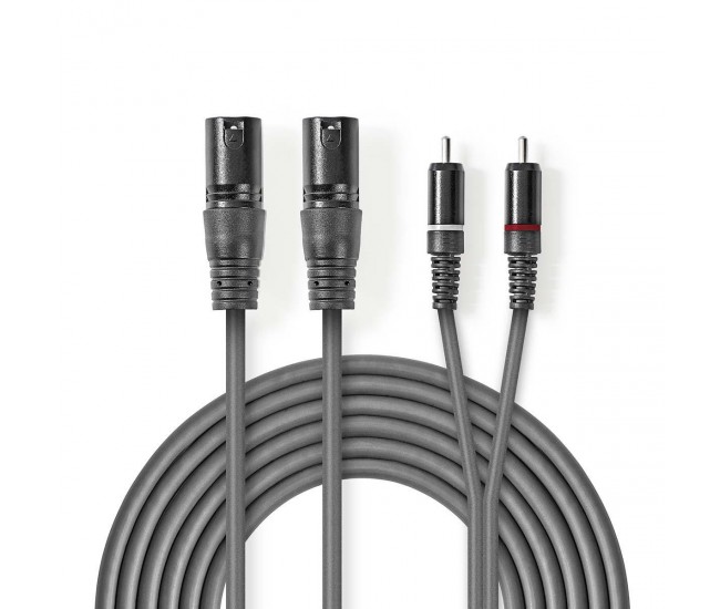 Cablu audio 2x XLR 3-Pini tata - 2x RCA tata 3m gri Nedis