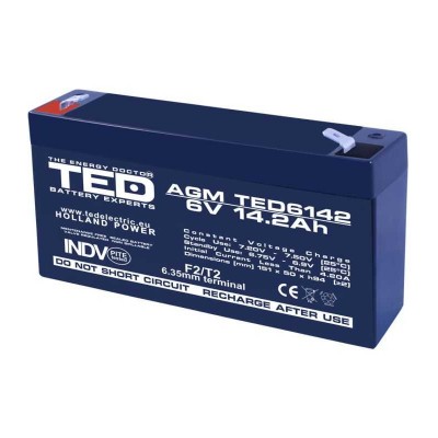 Acumulator AGM VRLA plumb acid 6V 14.2A 151x50xh95mm F2 TED Battery Expert Holland TED003034 5949258003034