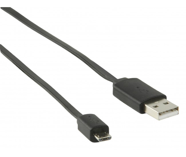 Cablu USB 2.0 USB A tata - micro USB B tata plat 1m negru Valueline