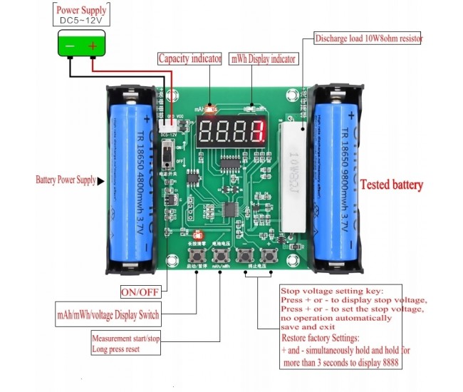 Tester Li-ion 18650 cu display TEST-010229