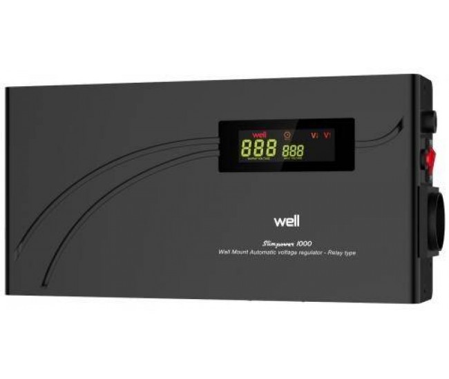 Stabilizator automat de tensiune cu releu 1000VA orizontal Well AVR-REL-SLIMPOWER1000-WL