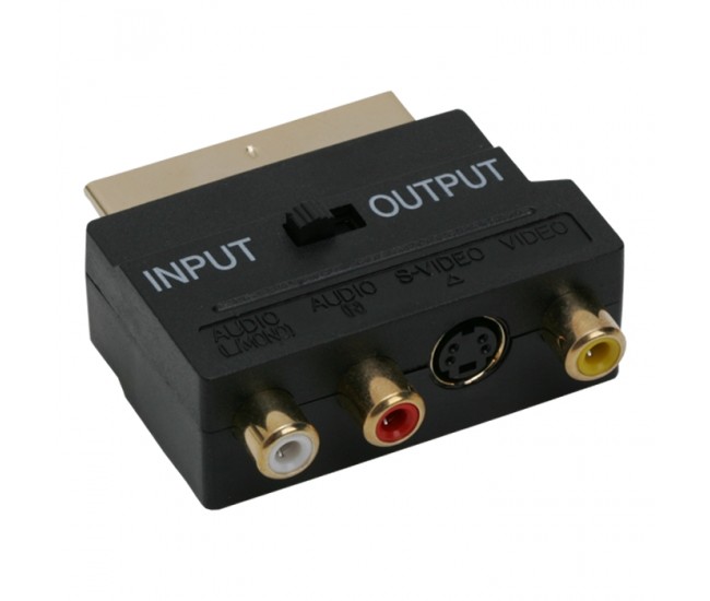 Adaptor 3x RCA si S-vhs la Scart tata aurit