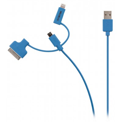 Cablu alimentare si sincronizare albastru USB 2.0 - micro USB +adaptor lightning +Apple Dock 30pini 1m cupru Valueline