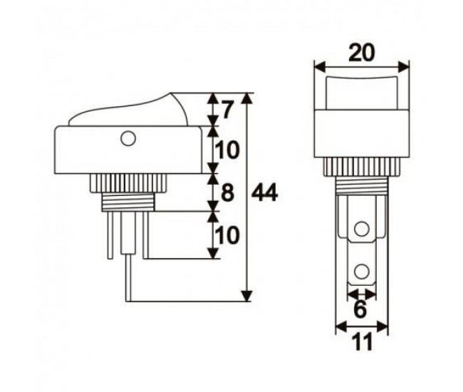 Interupator basculant 1 circuit 12V 20A OFF-ON LED rosu cu retinere 2 pini